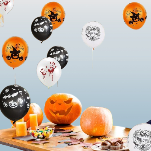 Halloween Luftballons Set 48 Stück – Latex Deko mit Kürbis, Geist & Totenkopf