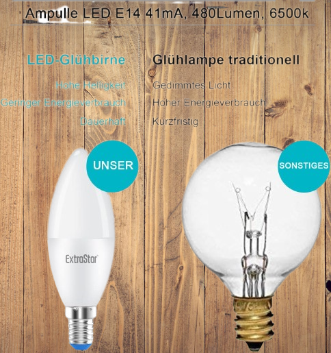 E14 LED lamp white 6W candle replaces 40W light bulb 480 lumen 220-240V AC 6 pieces