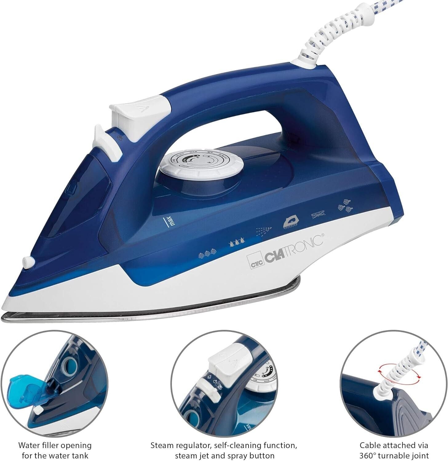 Clatronic steam iron DB 3704 white/blue, 2200 watts, NEW 