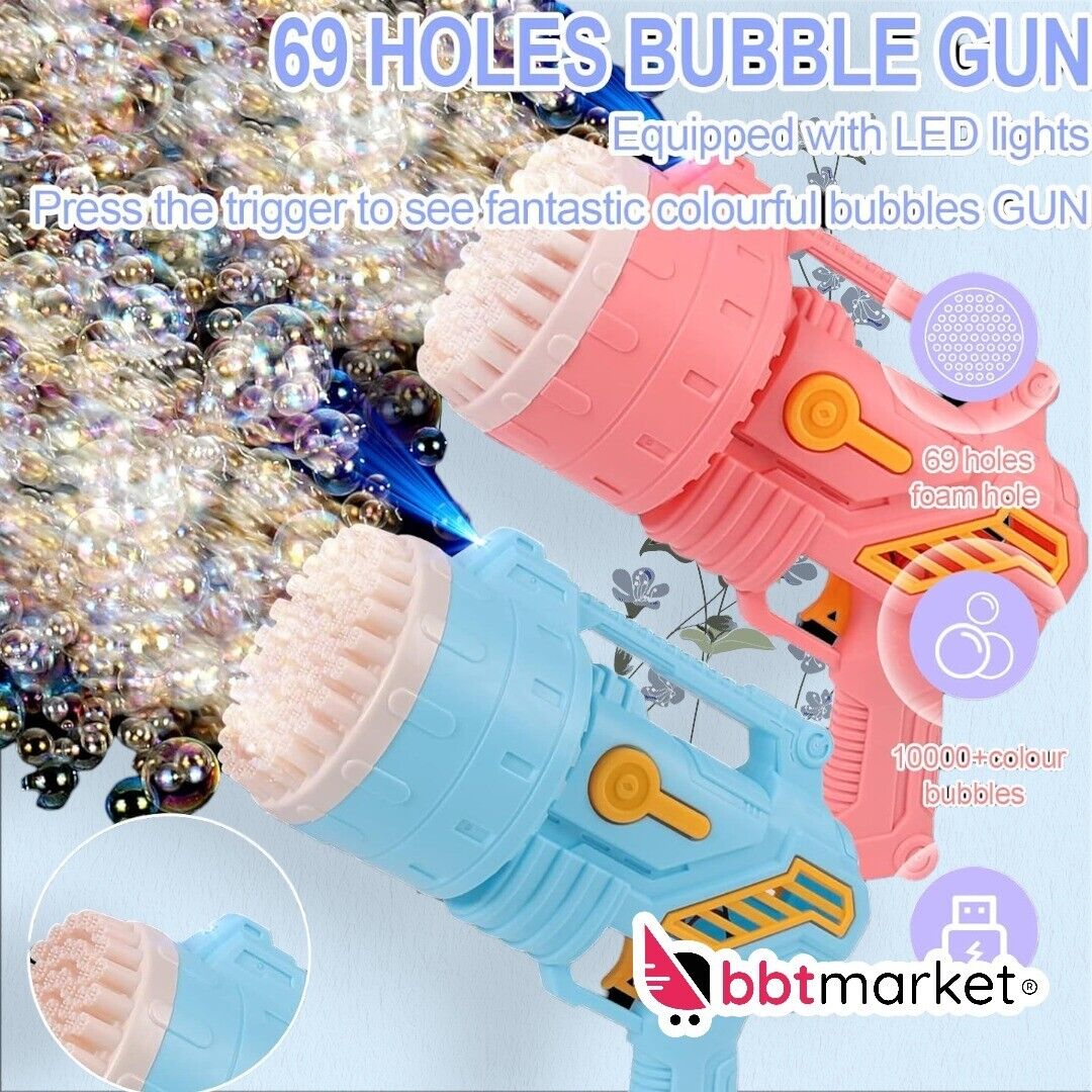 Elektrische Gatling Bubble Seifenblasenpistole Seifenblasenmaschine mit 69-Loch
