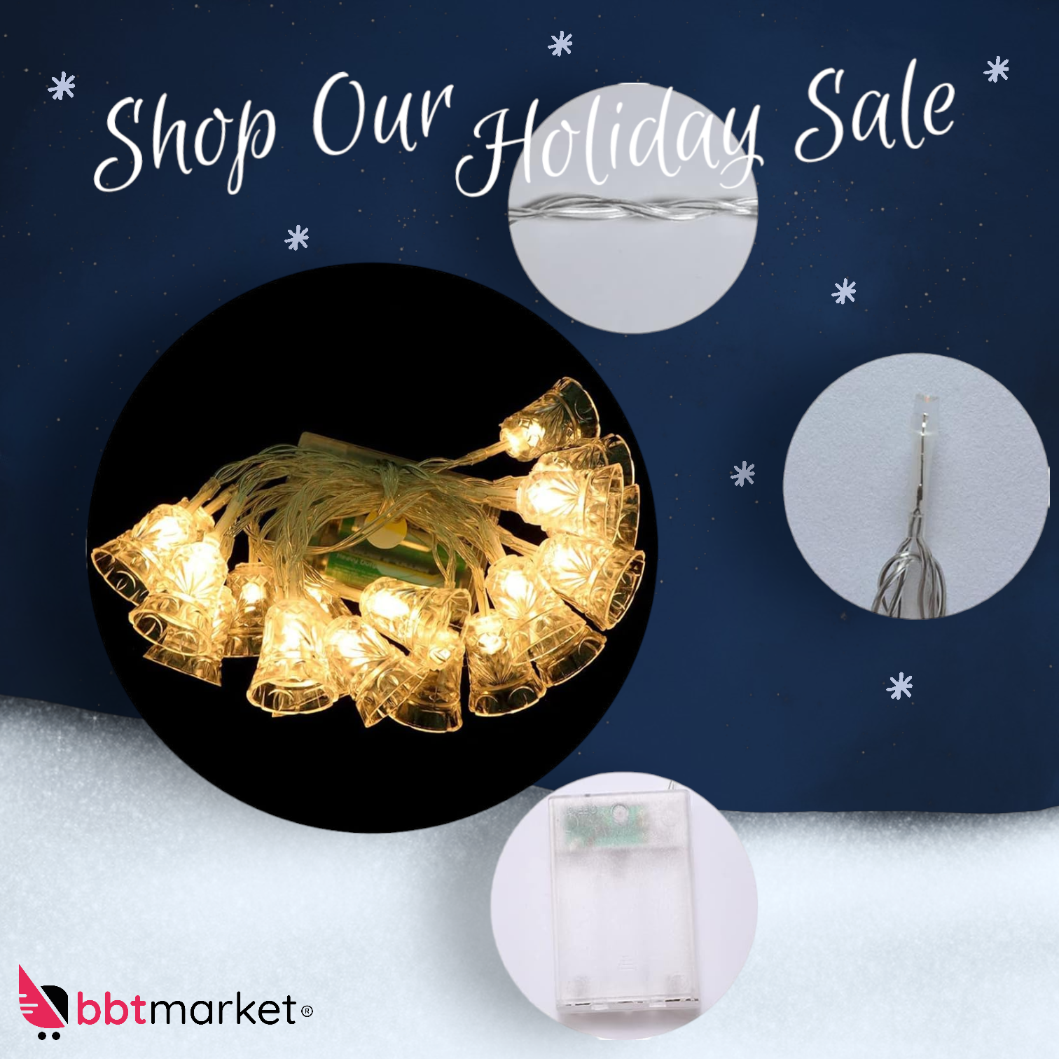 10M LED Lichterkette Batterie Glocken 80LED Innen Fest Dekoration Warmweiß IP54
