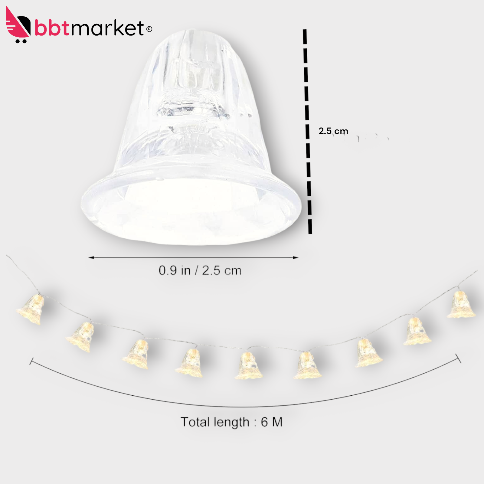 10M LED Lichterkette Batterie Glocken 80LED Innen Fest Dekoration Warmweiß IP54