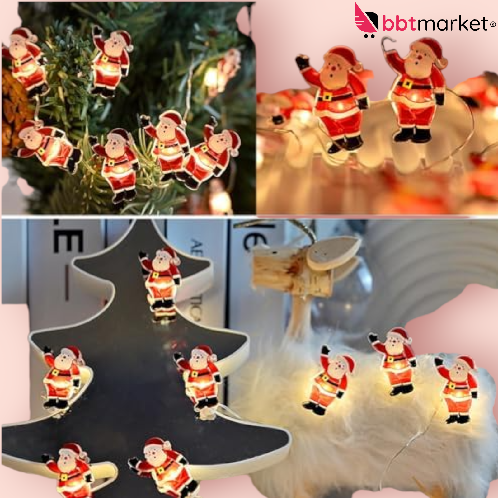Lichterkette innen batterie,2m 20led Weihnachtsmann Weihnachtsdeko Lichtervorhan