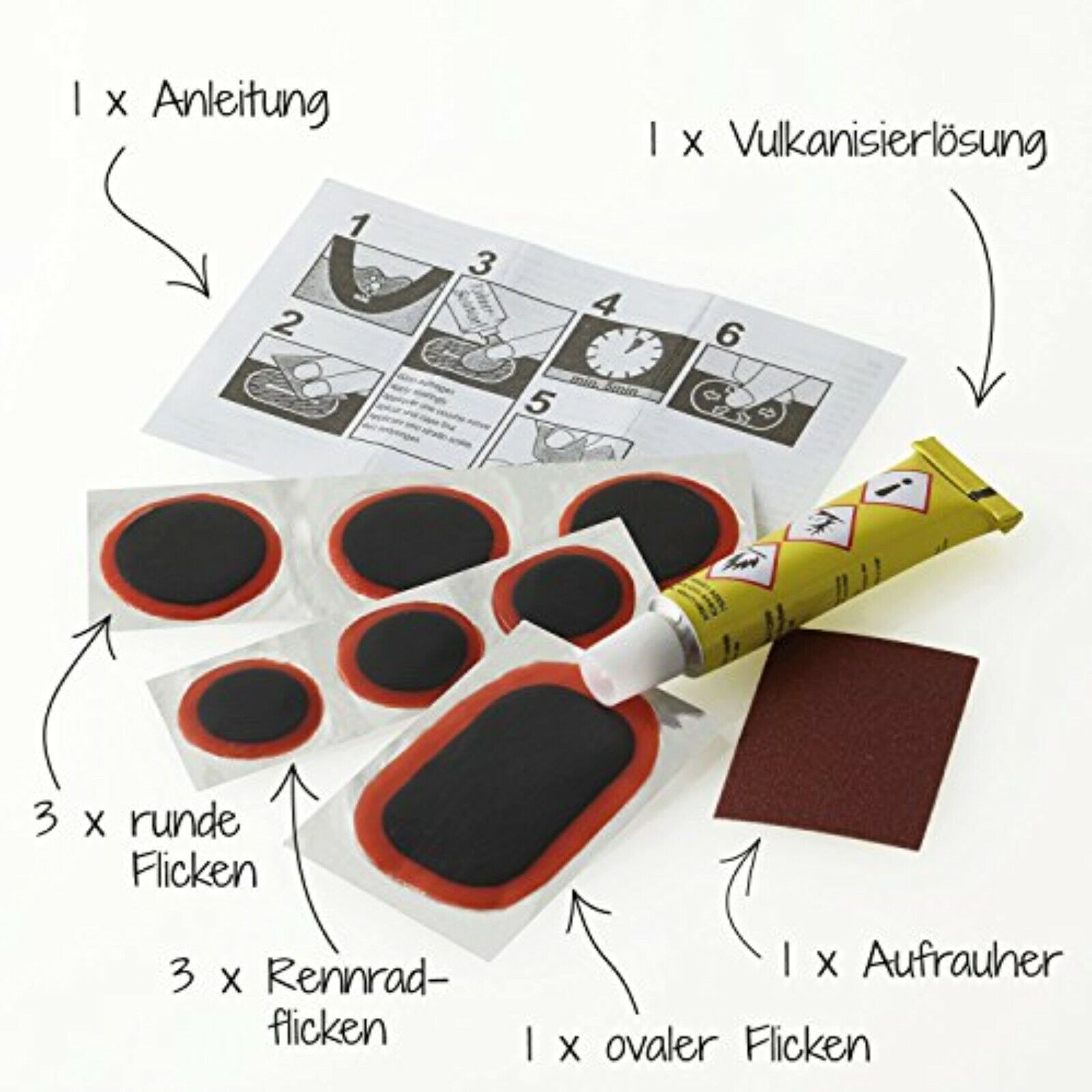 Fahrrad Flickzeug Set 9-teilig – Schlauchflicken & Vulkanisier Reparatur Kit