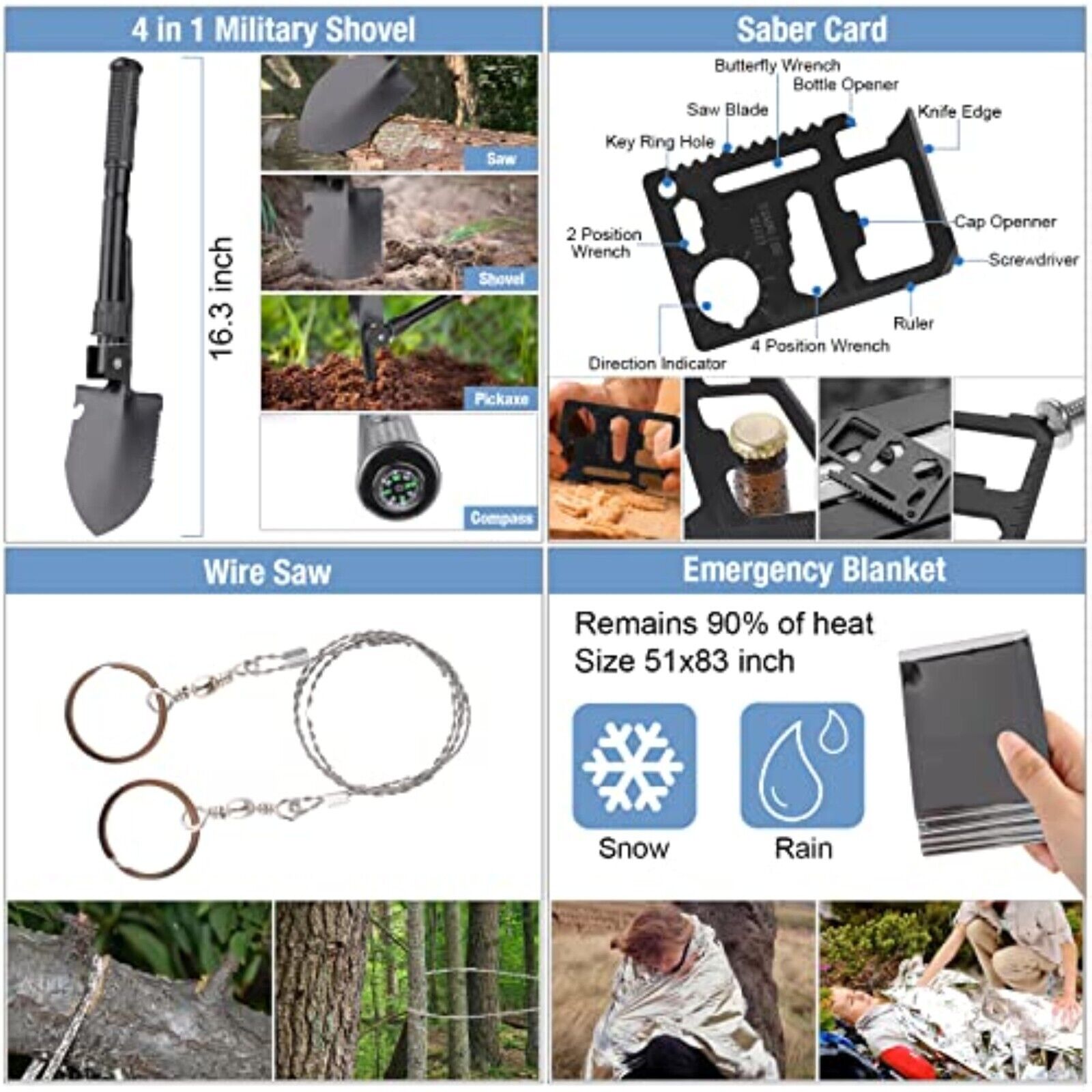 Außen Notfall Survival Gear Kit Set Camping Multitool Erste Hilfe Kasten Outdoor