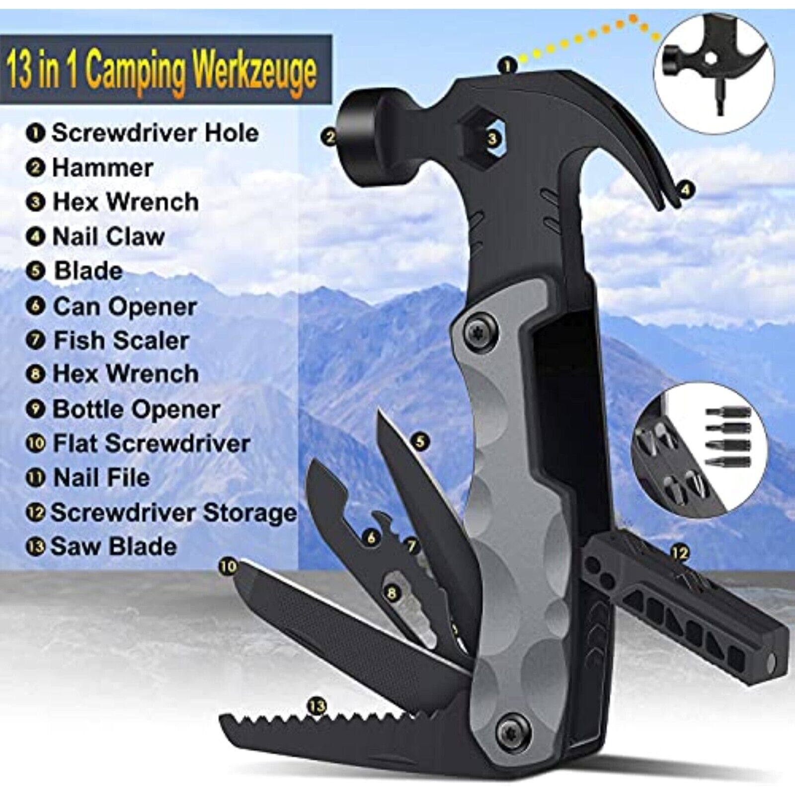 ORSIFOW Multifunktionswerkzeug Multitool Set 12 in 1 inklusive Geschenke Hammer