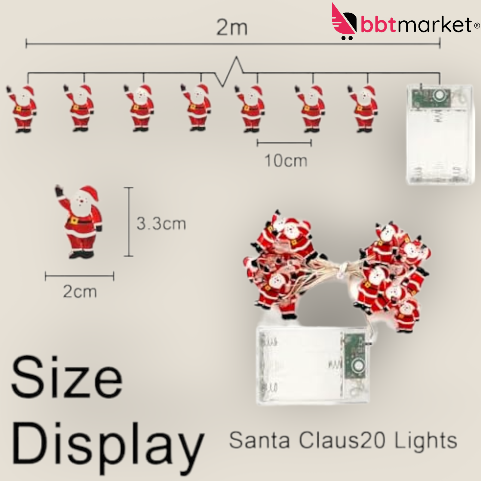 Lichterkette innen batterie,2m 20led Weihnachtsmann Weihnachtsdeko Lichtervorhan