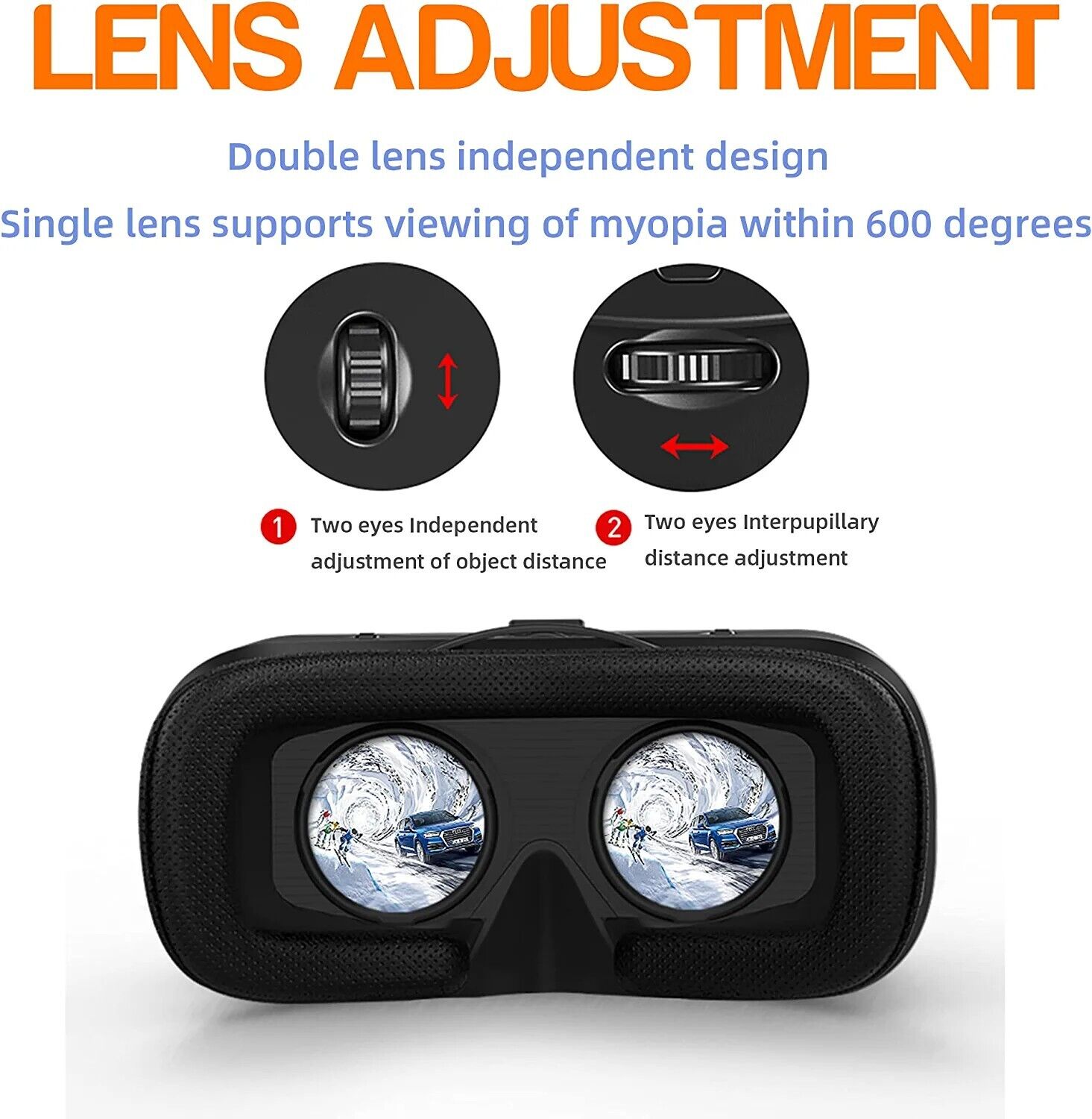 VR Brille 3D für Smartphone & PC – Leichtes VR Headset mit Linsen-/Pupillen-Distanzregler, abnehmbarem Komfortpolster, kompatibel mit Android & iOS