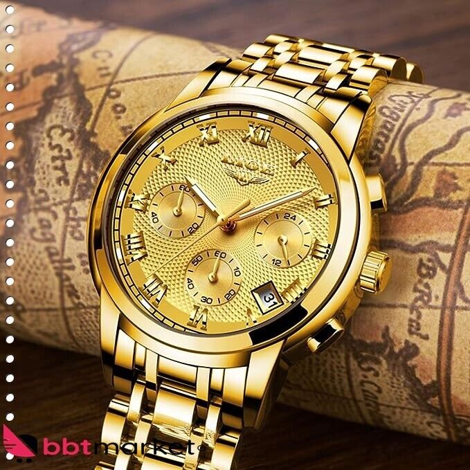 Herren Uhren Sport Wasserdicht Edelstahl  Analoger Quarz Chronograph Kalender