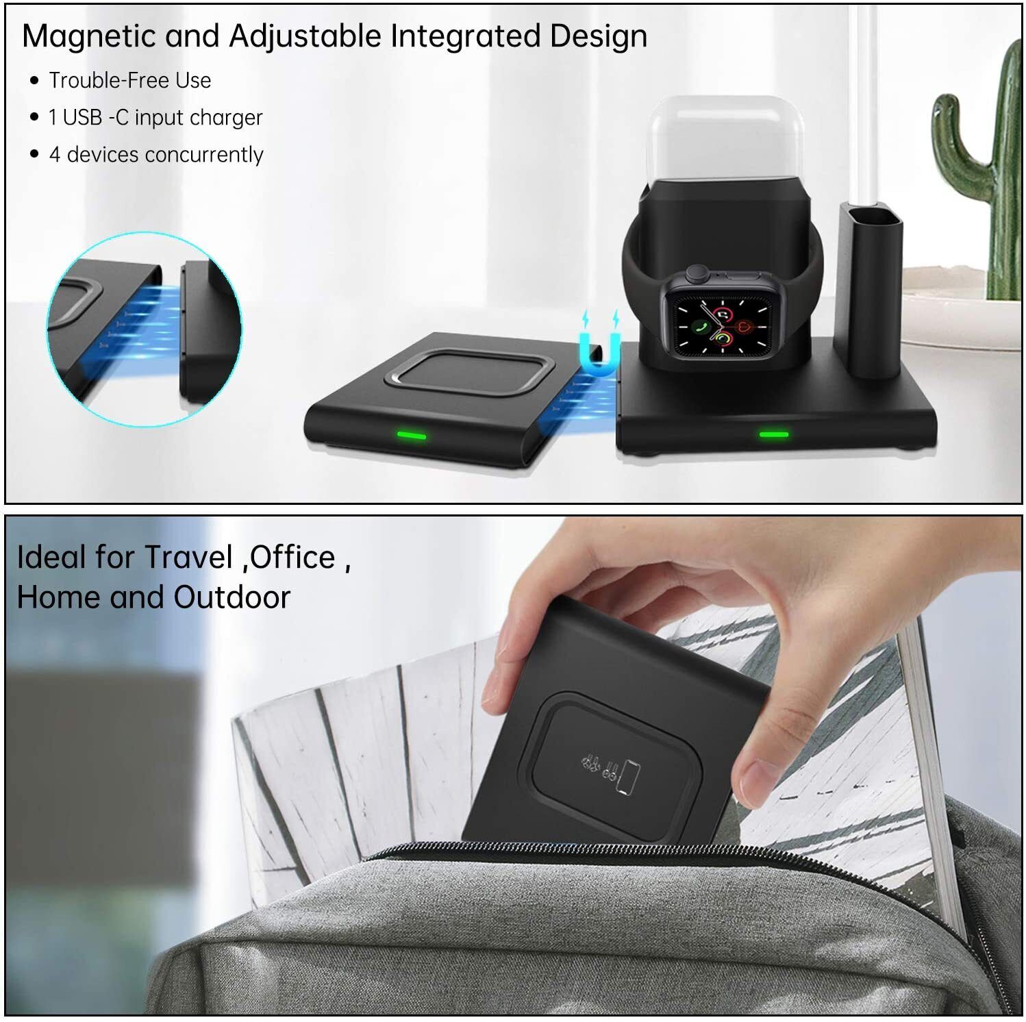 4 in1 QI Wireless Ladegerät Charger Ladestation für Apple Watch /iPhone/Air Pod