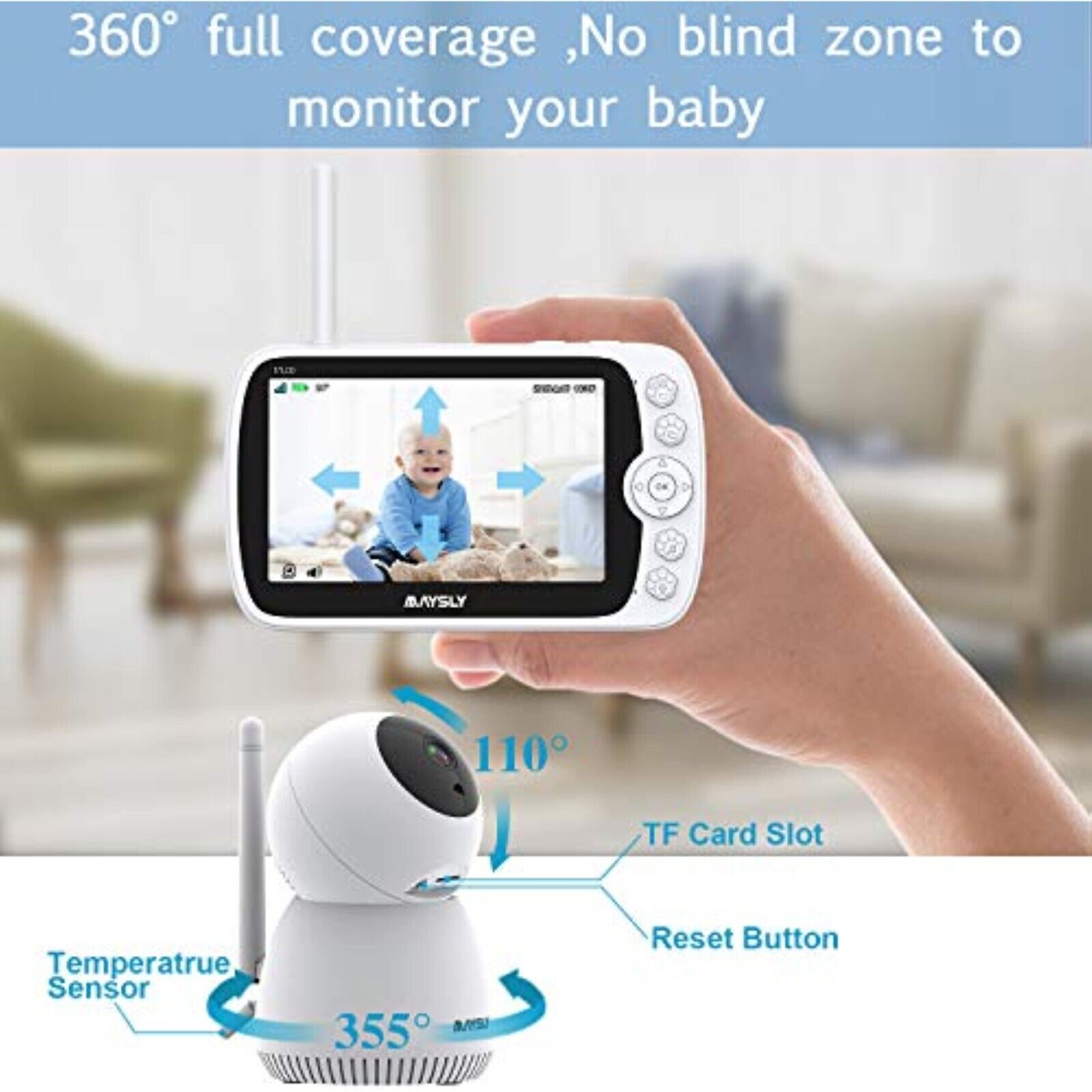 Video baby monitor with camera, 1080P video baby monitor with camera and audio, 5.0" TFT 