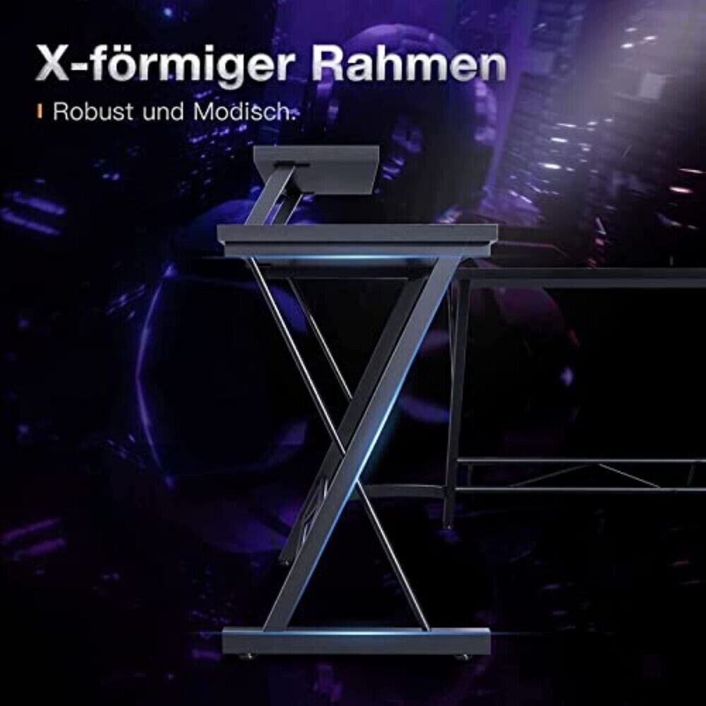 Gaming Tisch 127x127cm Gaming Schreibtisch Gamer Computertisch Ergonomischer PC