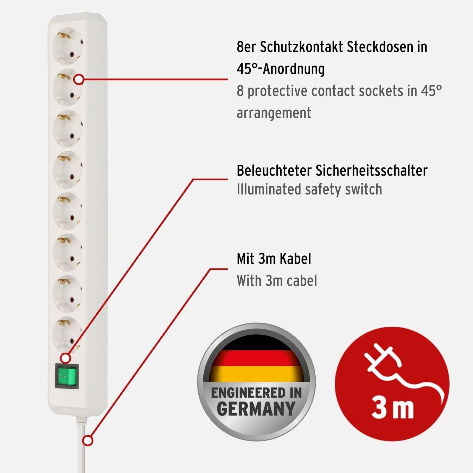 Brennenstuhl Eco-Line 8-way power strip with surge protection 