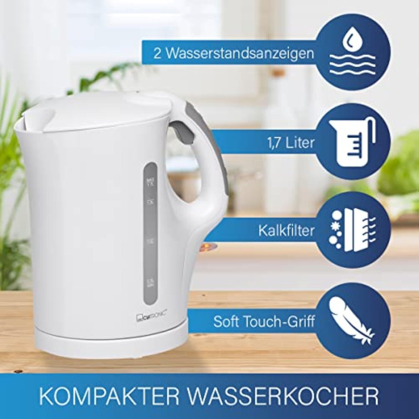 Clatronic Wasserkocher 1,5 Liter – Edelstahl Kettle mit Einhandbedienung & Überhitzungsschutz