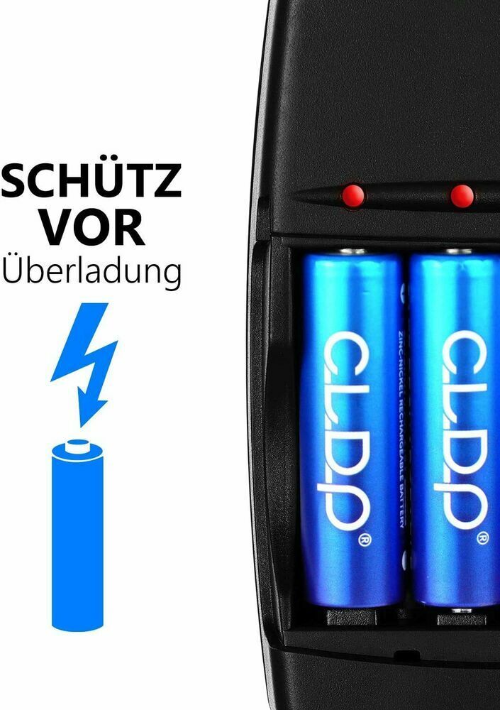 Ni-Zn Batterieladegerät Set mit 4x AA Akkus 2500mWh – USB Ladegerät für AA/AAA