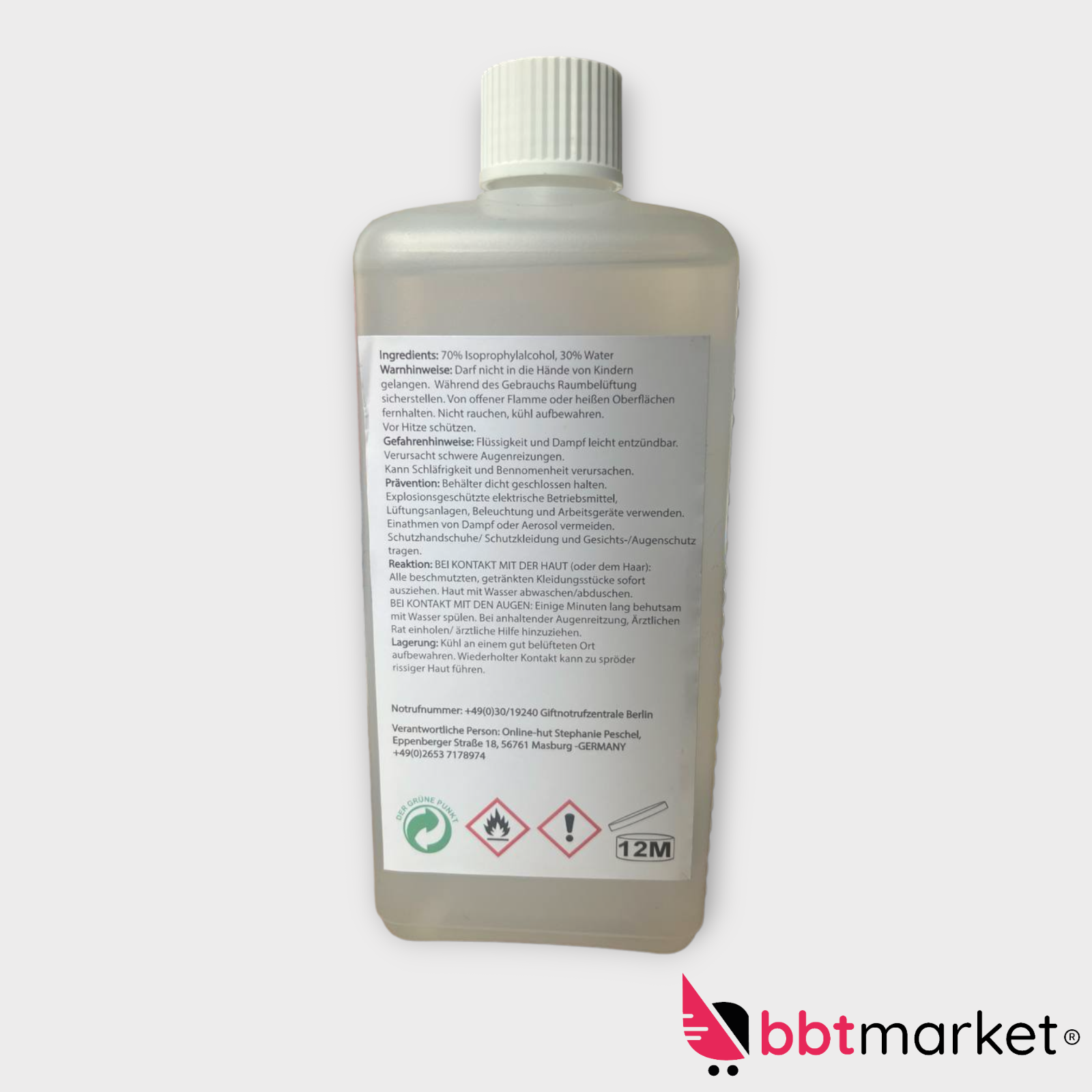 Online-Hut - Isopropanol - Klar - 70% - 500 ml  neu
