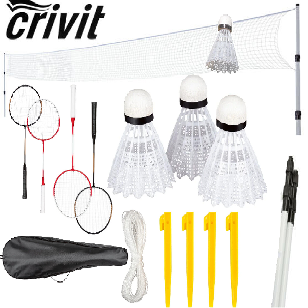 Crivit Badminton Complete Set for 4 Players Net 4 Rackets 3 Balls 6.2x0.6m NEW 
