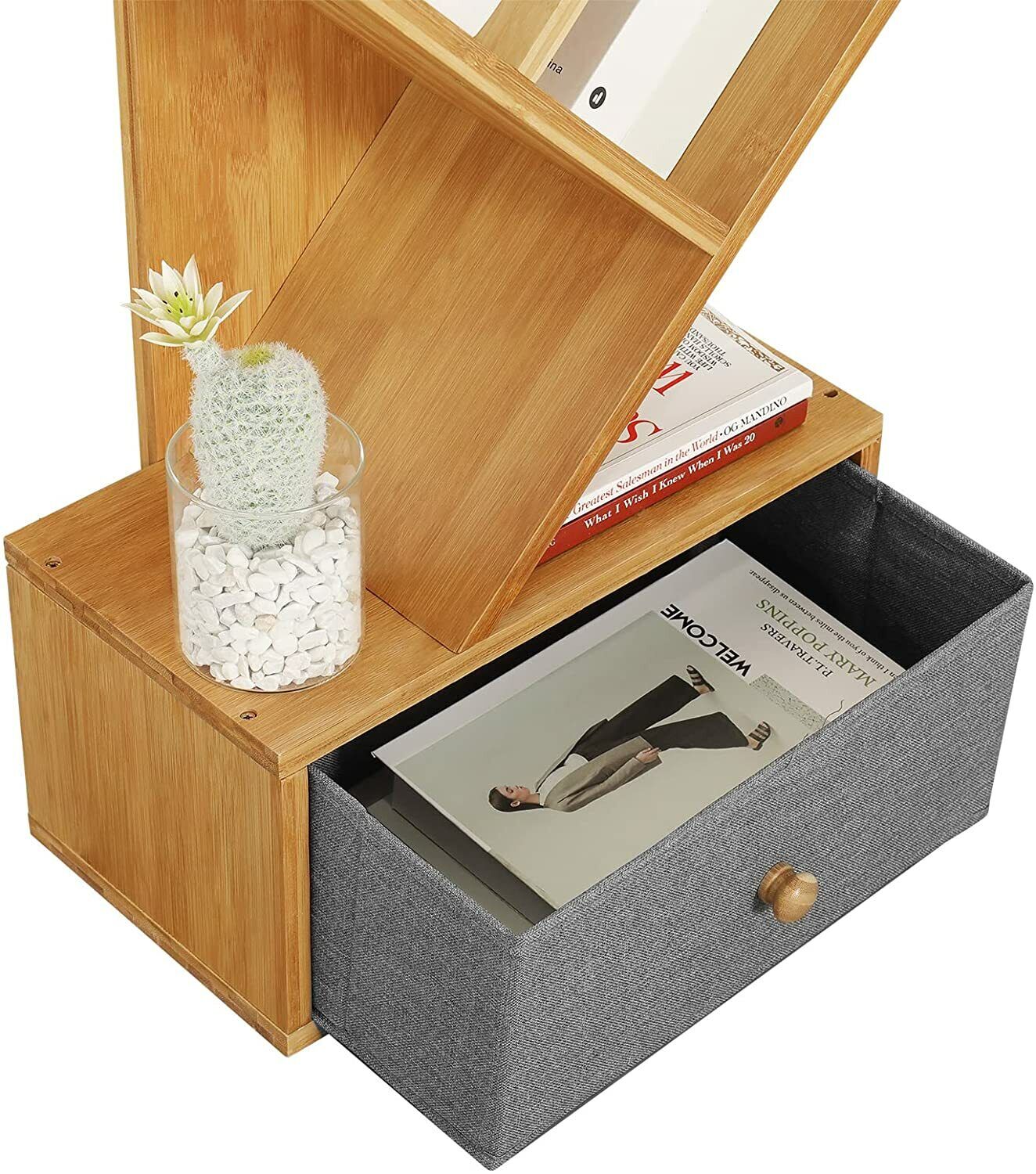 VIAGDO Bamboo Bookcase with 8 levels and nonwoven drawers 