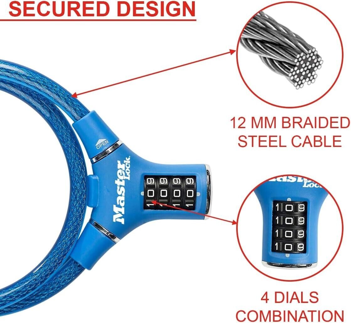 Bicycle lock 90cm steel cable combination lock cable lock weatherproof blue NEW 