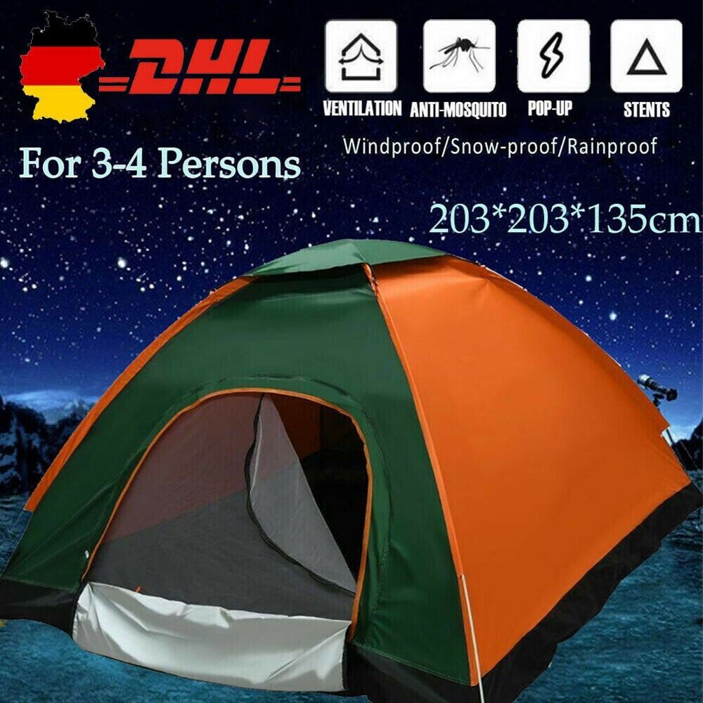 Camping tent 3-4 people pop up dome camping tent, easy to set up throw tent 