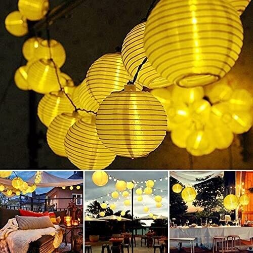 Solar Lichterkette Lampions 6M 20 LED Warmweiß IP65 für Garten Balkon Terrasse