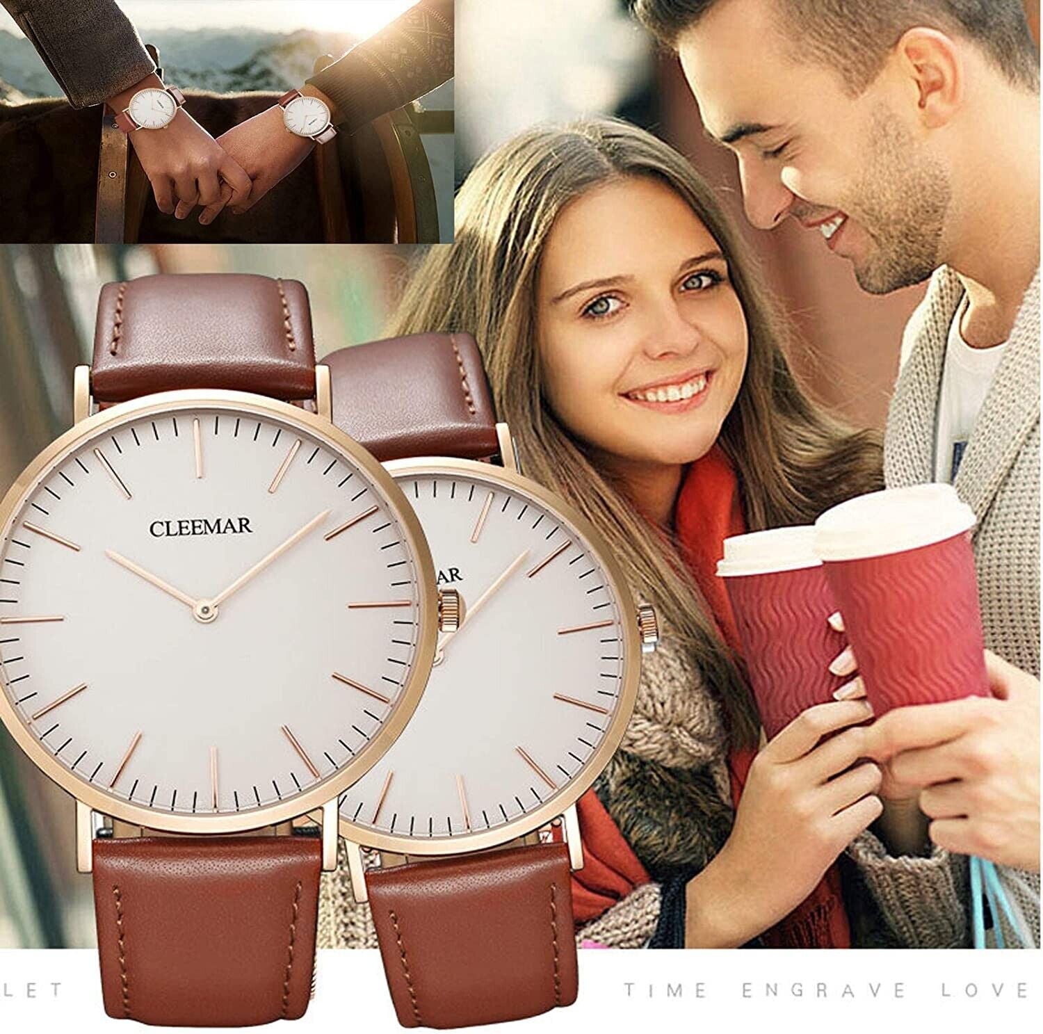 Damen Armbanduhrl Leder Minimalist modisch Quarz Saphir wasserdicht elegant Gesc
