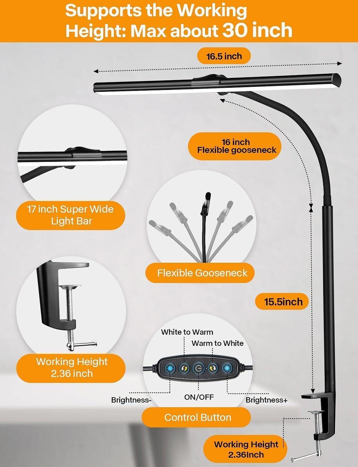 Desk lamp LED dimmable - desk lamp clampable eye protection table lamp 