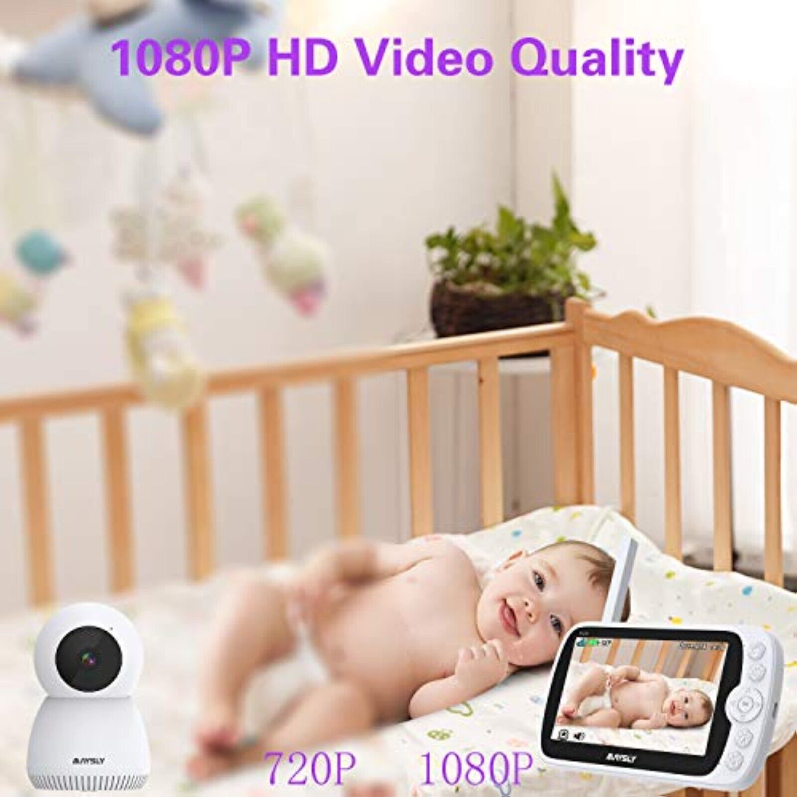Video baby monitor with camera, 1080P video baby monitor with camera and audio, 5.0" TFT 