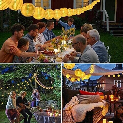 Solar Lichterkette Lampions 6M 20 LED Warmweiß IP65 für Garten Balkon Terrasse