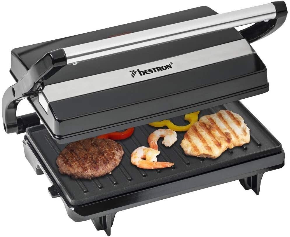 Bestron electric contact grill with drip tray, sandwich maker with 