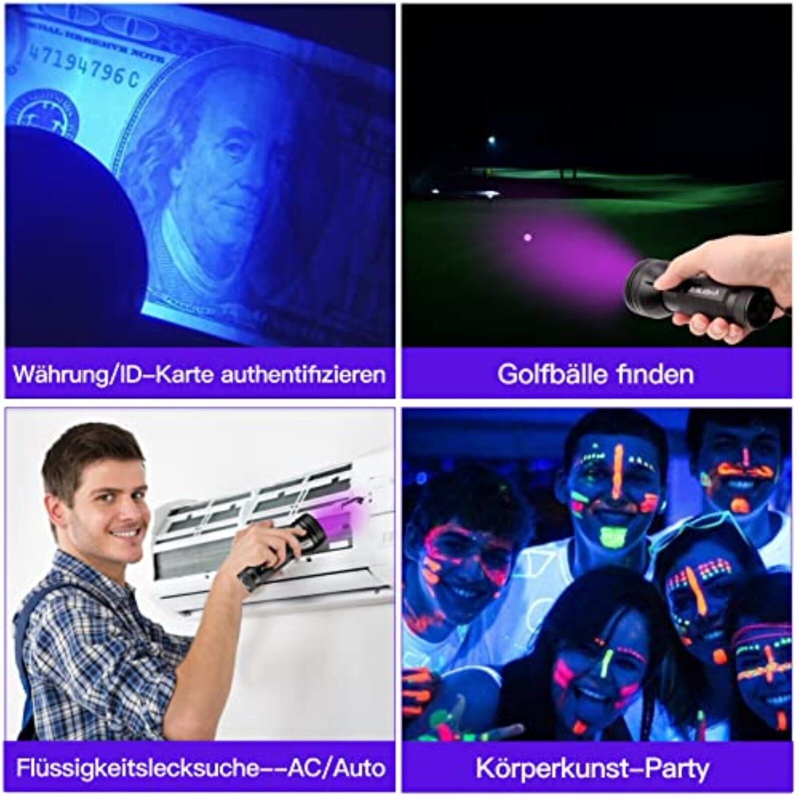 LED UV 395nm Blacklight Lamp Outdoor Flashlight Test Lamp With 51 LEDs 
