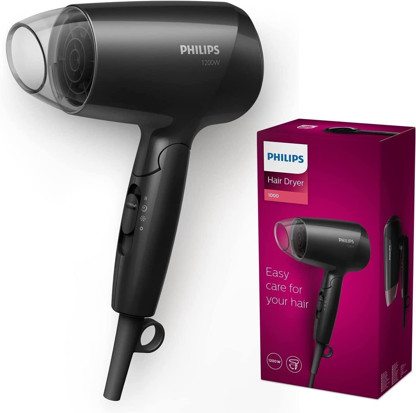 Philips Series BHC010 1200w Hairdryer EssentialCare Travel Hairdryer Foldable 
