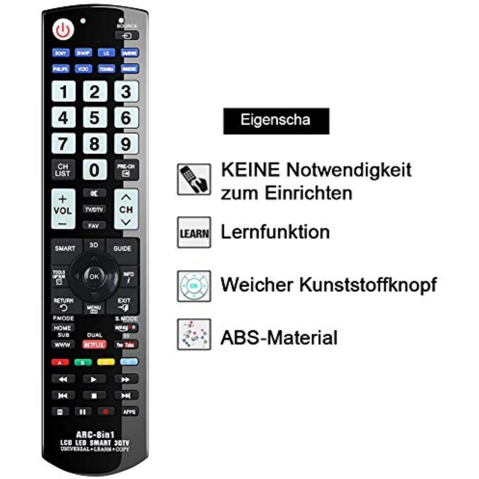 Universal TV Fernbedienung für Samsung LG Sony Panasonic Philips HDTV LCD LED Smart TV