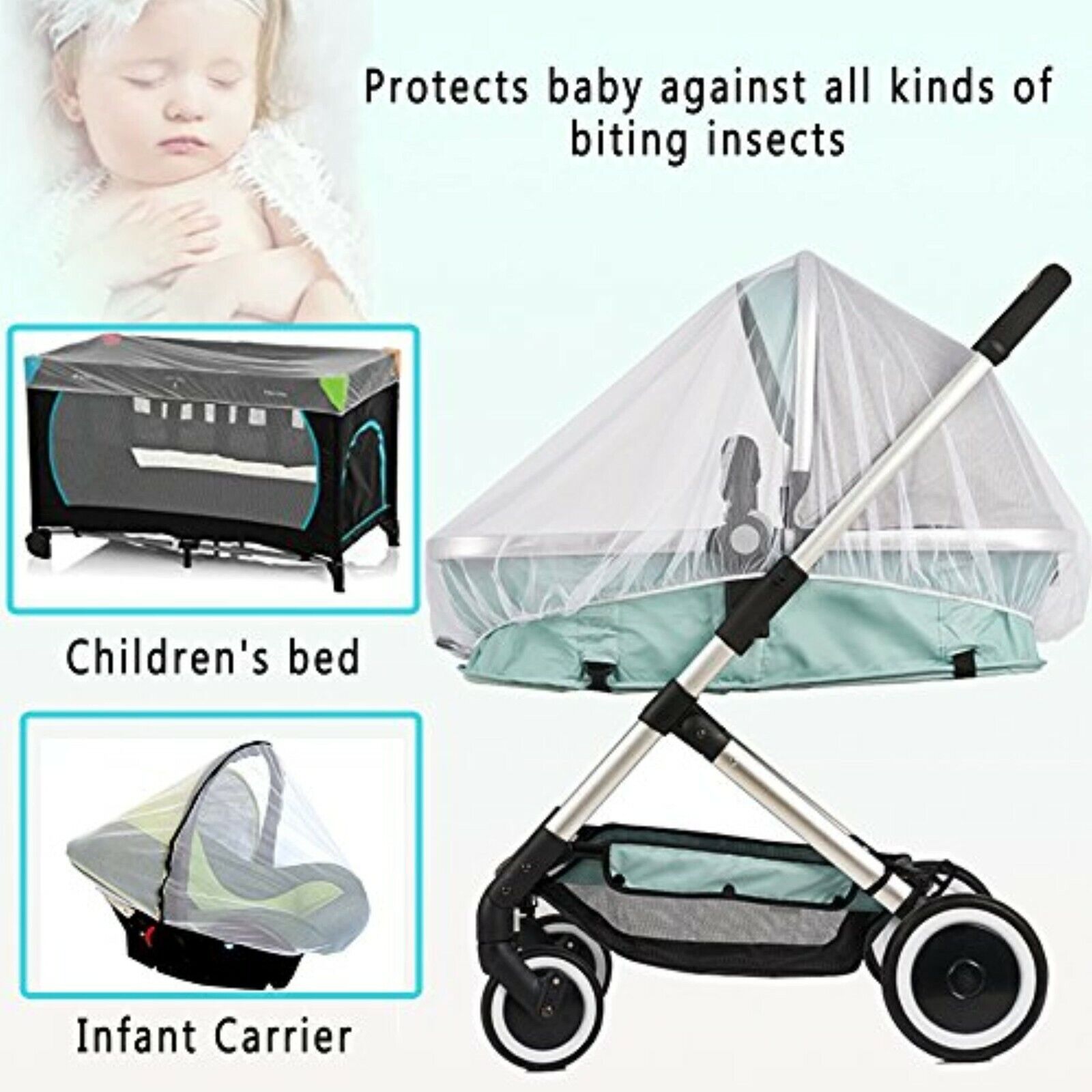 Universal Insektenschutz Mückennetz für Kinderwagen, Buggy, Autositz & Babybett – Atmungsaktives Moskitonetz
