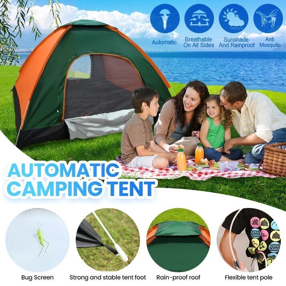 Camping tent 3-4 people pop up dome camping tent, easy to set up throw tent 