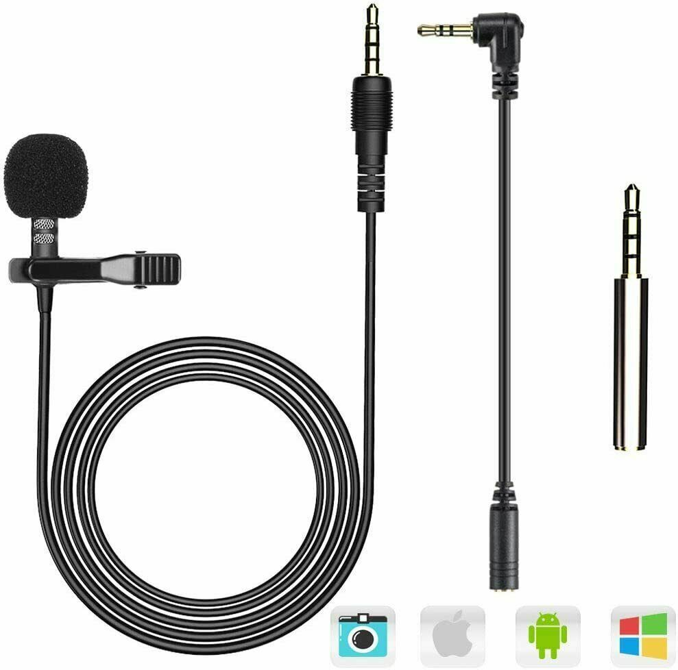 Lavalier Microphone 2M Mini Omnidirectional Condenser Lapel Mic for Mobile Phone &amp; PC 
