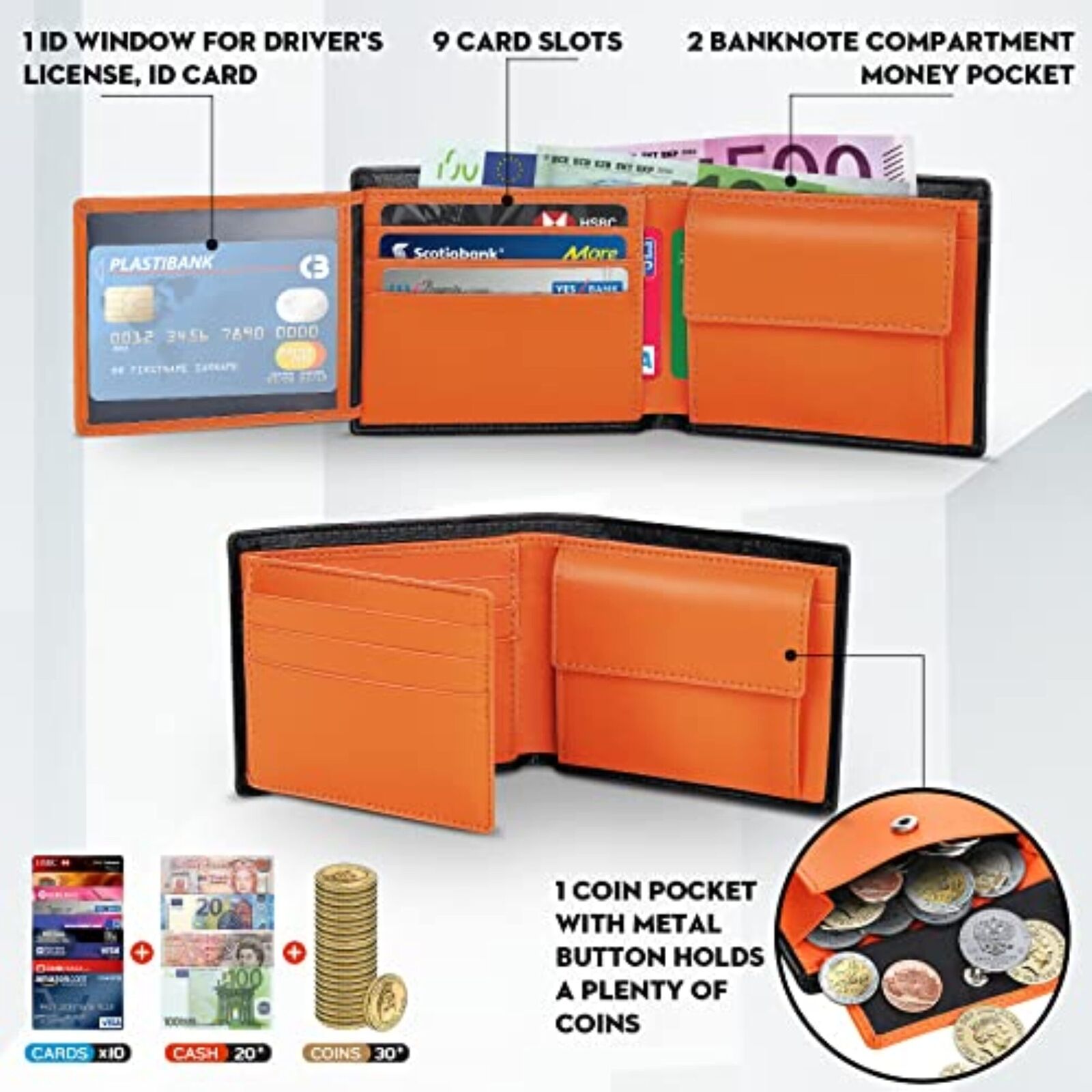 Men's wallets made of genuine leather RFID protection wallet, purse M 