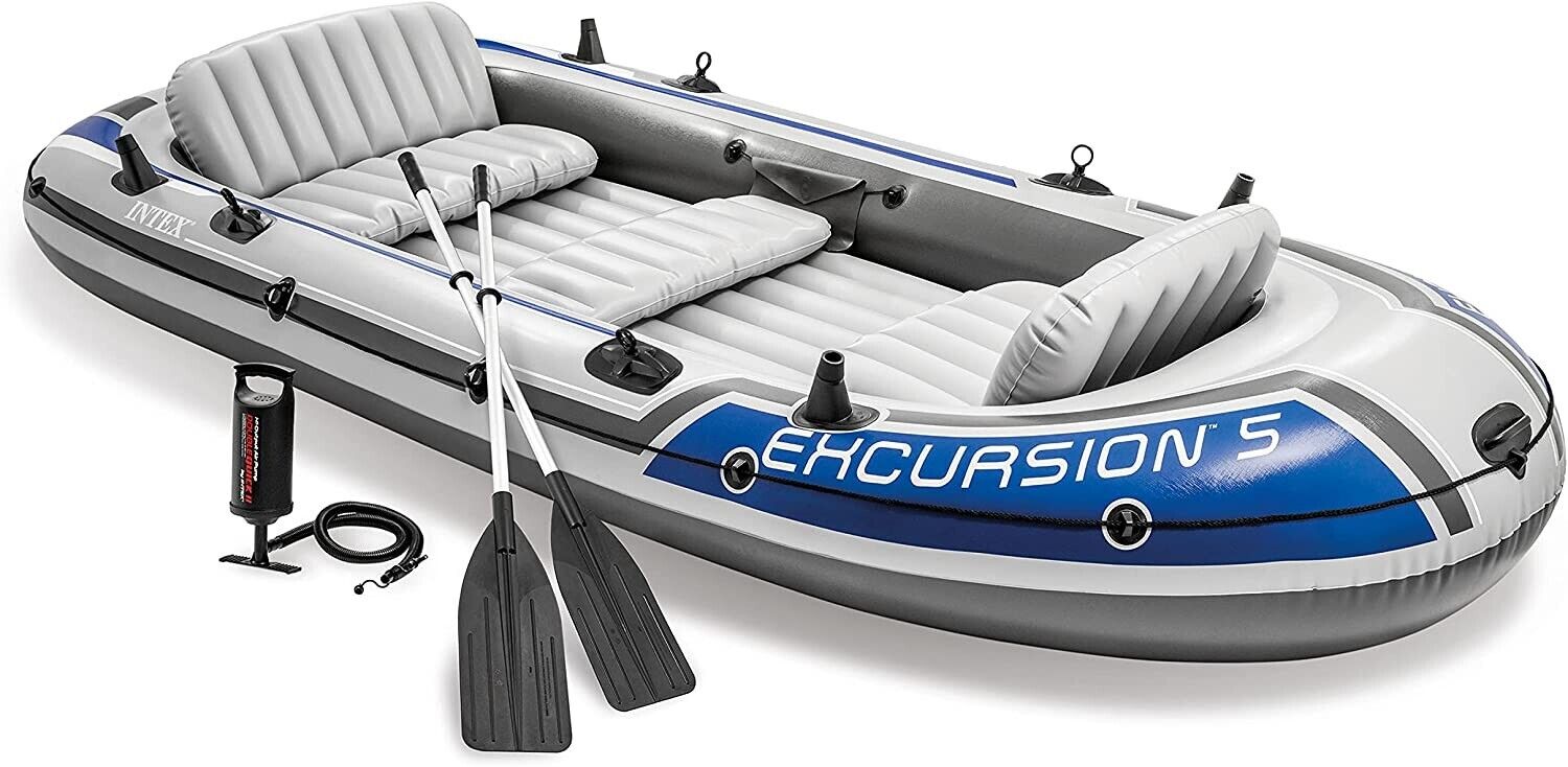 Intex Excursion 5 Inflatable Boat Set 366x168cm with Paddle &amp; Pump, 5 Persons