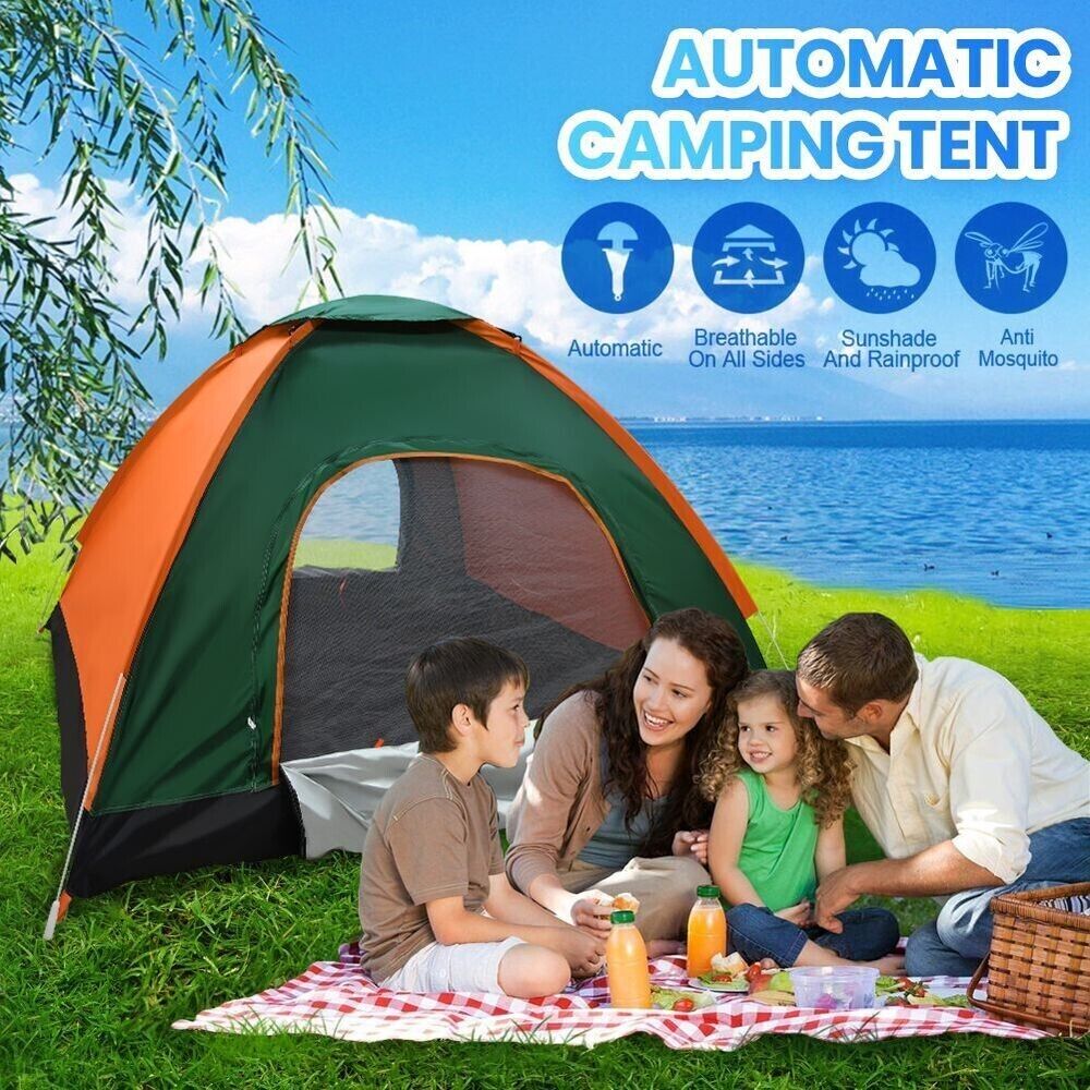 Camping tent 3-4 people pop up dome camping tent, easy to set up throw tent 