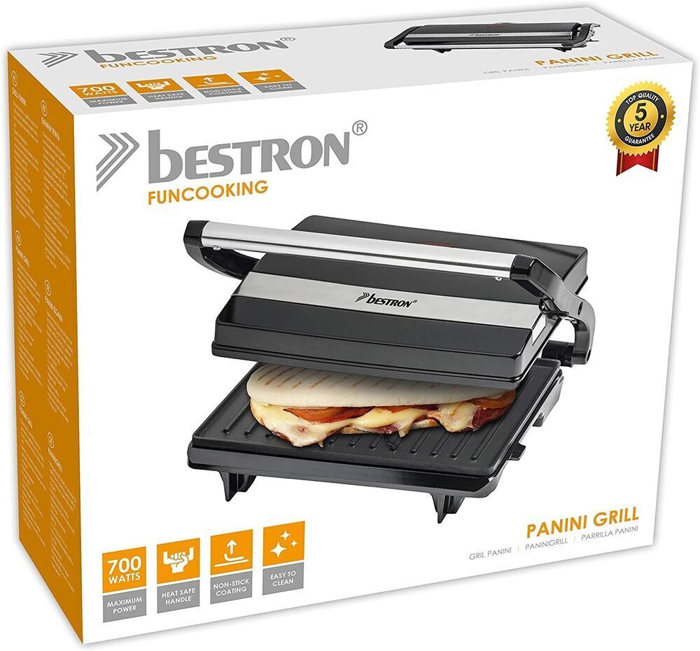 Bestron electric contact grill with drip tray, sandwich maker with 