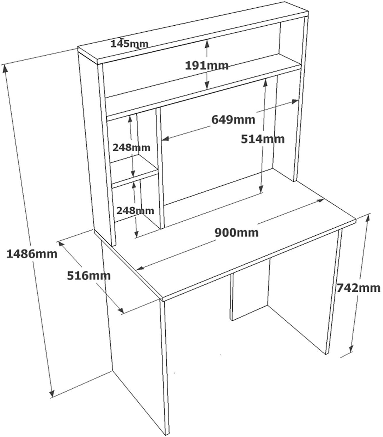 Computer desk, work table, mobile office table, PC table with shelves 