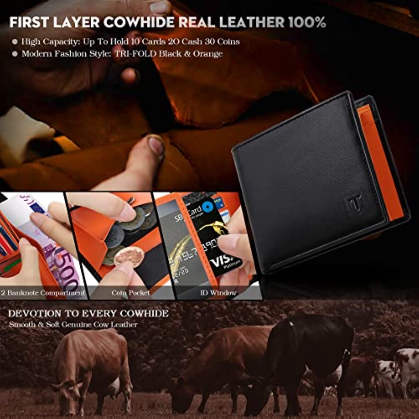 Men's wallets made of genuine leather RFID protection wallet, purse M 