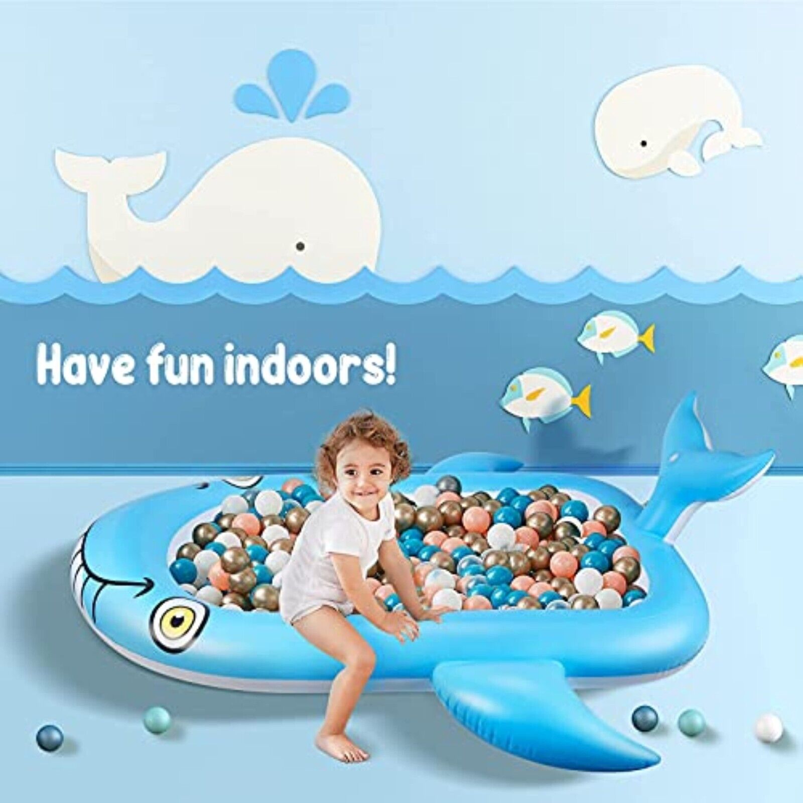 Aufblasbares Kinder Planschbecken 178x130cm Wal Design – 2in1 Baby Pool mit Sprühfunktion für Garten & Sommer