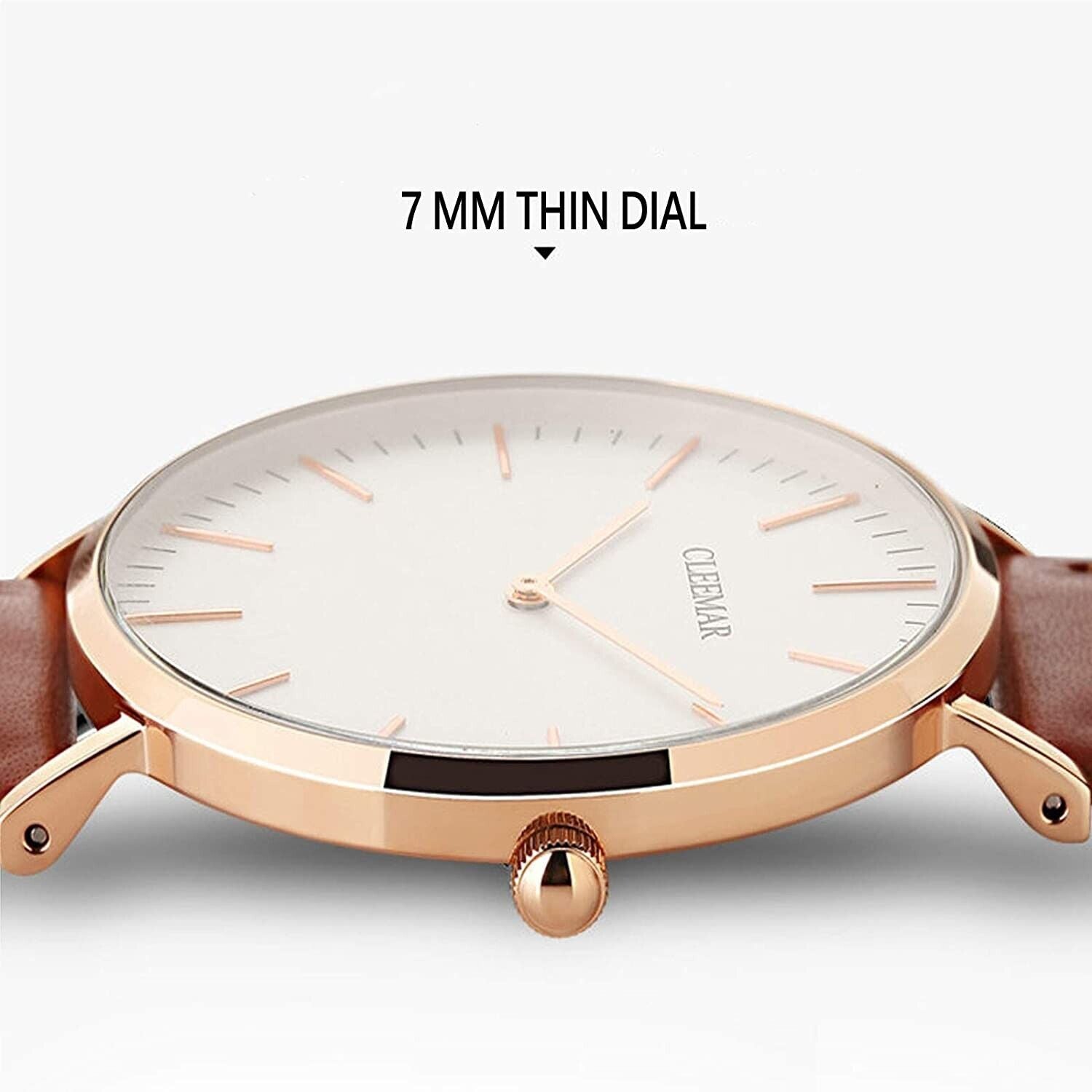 Damen Armbanduhrl Leder Minimalist modisch Quarz Saphir wasserdicht elegant Gesc
