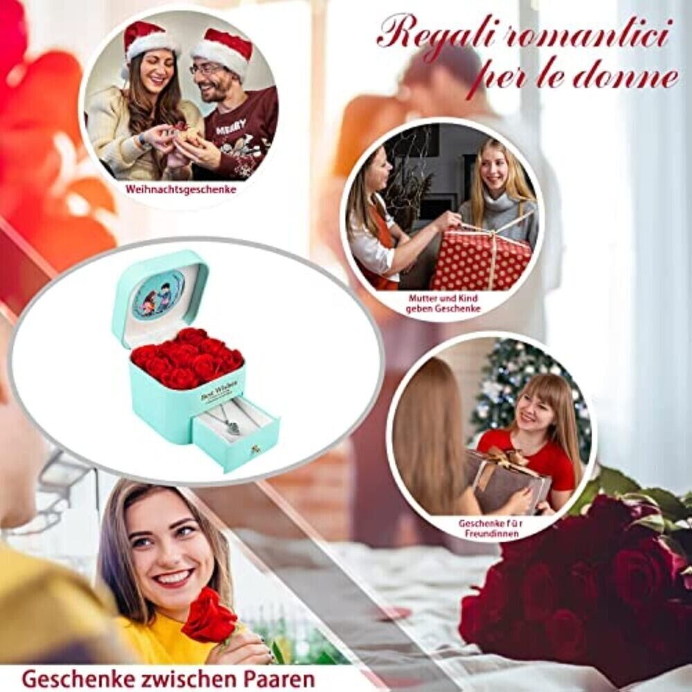 Valentinstag Jahrestag Ewige Echte Rot Rose Rosenbox  Geschenkbox+Halskette