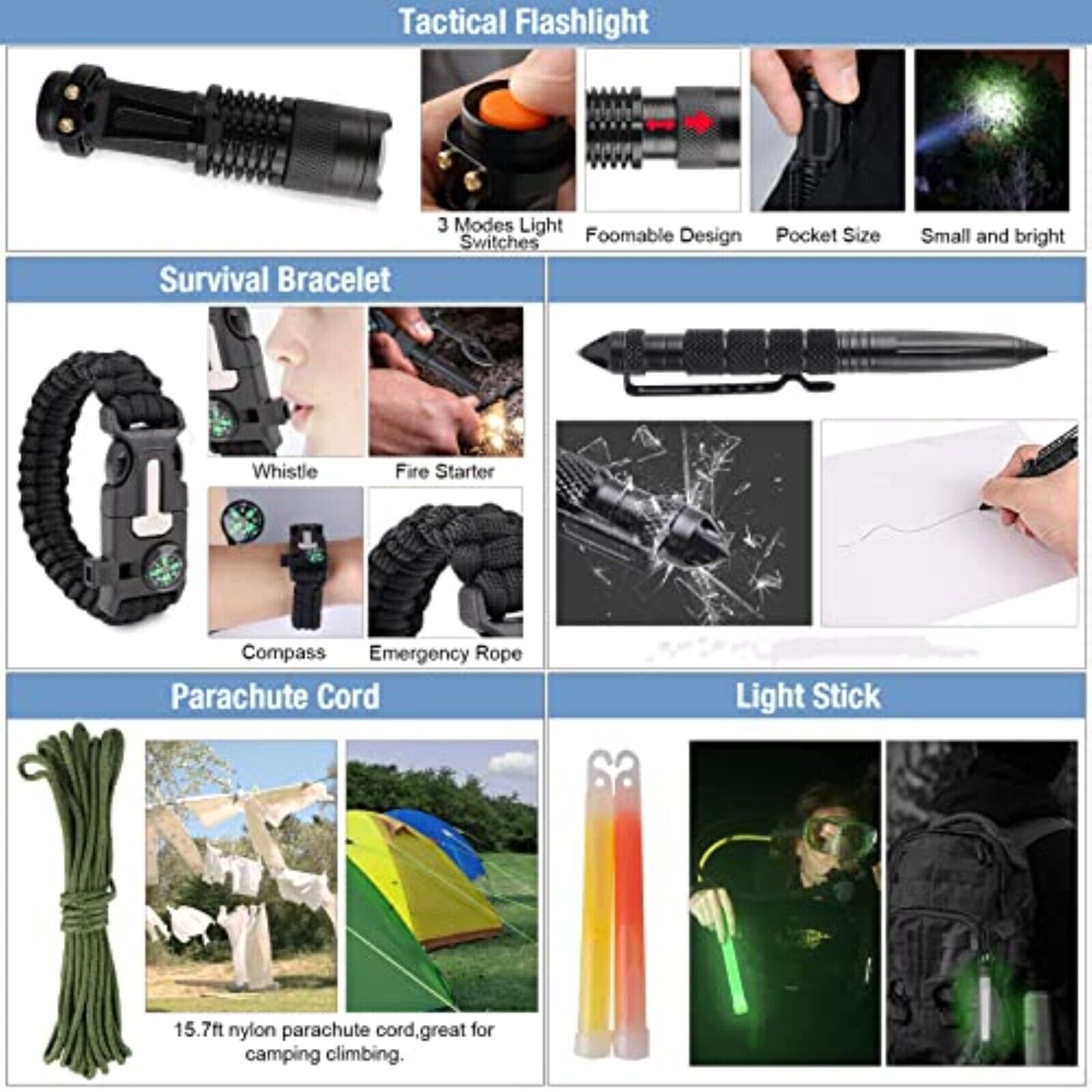 Außen Notfall Survival Gear Kit Set Camping Multitool Erste Hilfe Kasten Outdoor