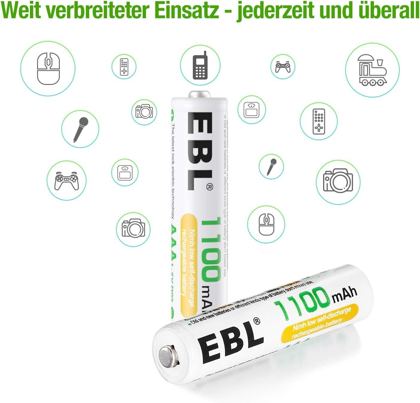 EBL AAA Akku 1100mAh 4/8/12/16 Stück -wiederaufladbare Batterien AAA, Typ NI-MH Batt NEU
