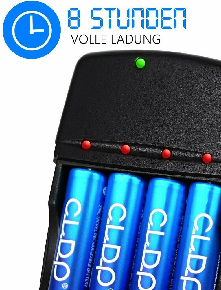 Ni-Zn Batterieladegerät Set mit 4x AA Akkus 2500mWh – USB Ladegerät für AA/AAA