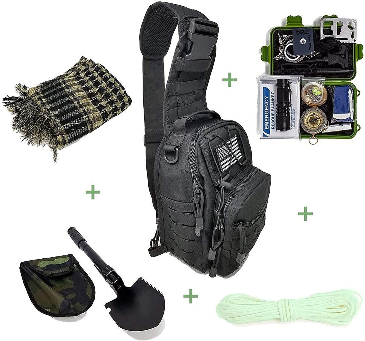 29-in-1 Survival Kit Outdoor Notfall Set mit Rucksack, Schaufel, Kompass & Feuerstarter – Taktisches Multitool für Camping & Abenteuer