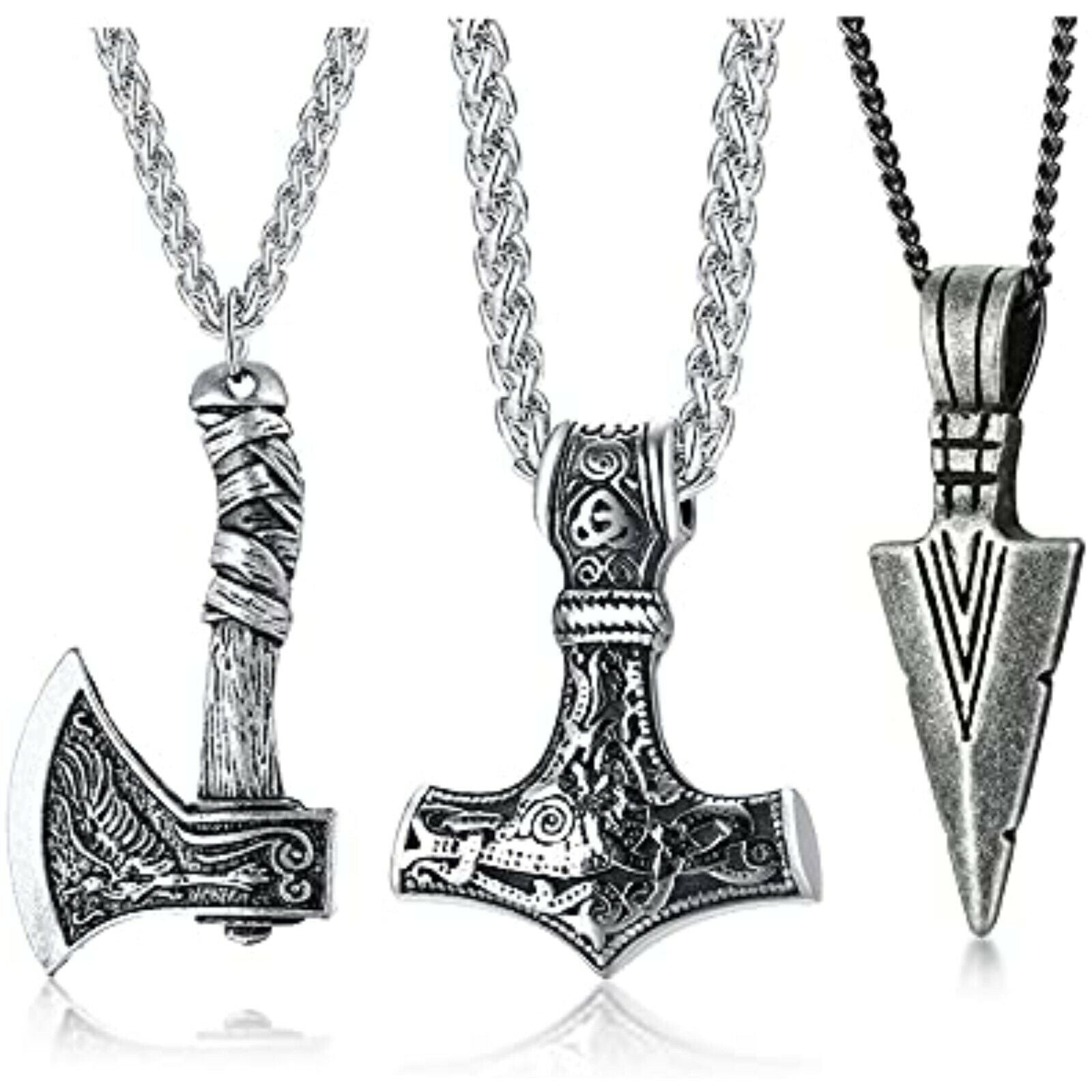 3 pieces Nordic Viking jewelry Thor's Hammer Nordic Mjolnir Axe pendant